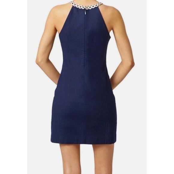Lilly Pulitzer Sasha Shift Dress Halter Size 8 Navy Blue Metallic Gold Resort - Picture 4 of 15